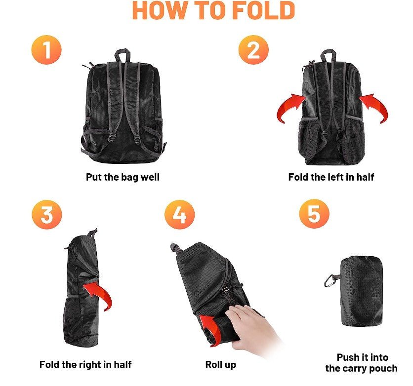 Motorcycleler Waterproof BackPack-Folds to 6.5" stowable pouch on motorcycle (BLACK ONLY) - Motorcycleler.com