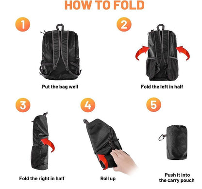 Motorcycleler Waterproof BackPack-Folds to 6.5" stowable pouch on motorcycle (BLACK ONLY) - Motorcycleler.com