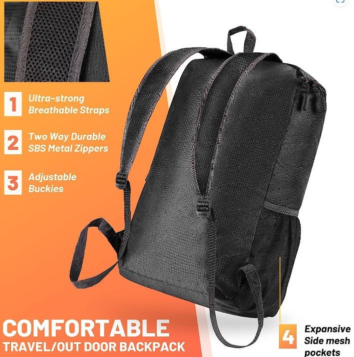 Motorcycleler Waterproof BackPack-Folds to 6.5" stowable pouch on motorcycle (BLACK ONLY) - Motorcycleler.com